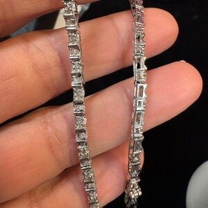 1 CT. T.W. Baguette and Round Diamond Tennis 10K White Gold Bracelet